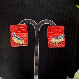 🌟Adorned Crown Jewelry july 4th red white blue enamel rhinestone post earrings